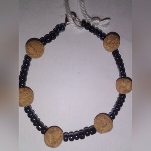 Handmade Black Beaded Bracelet with Natural Cork Beads
